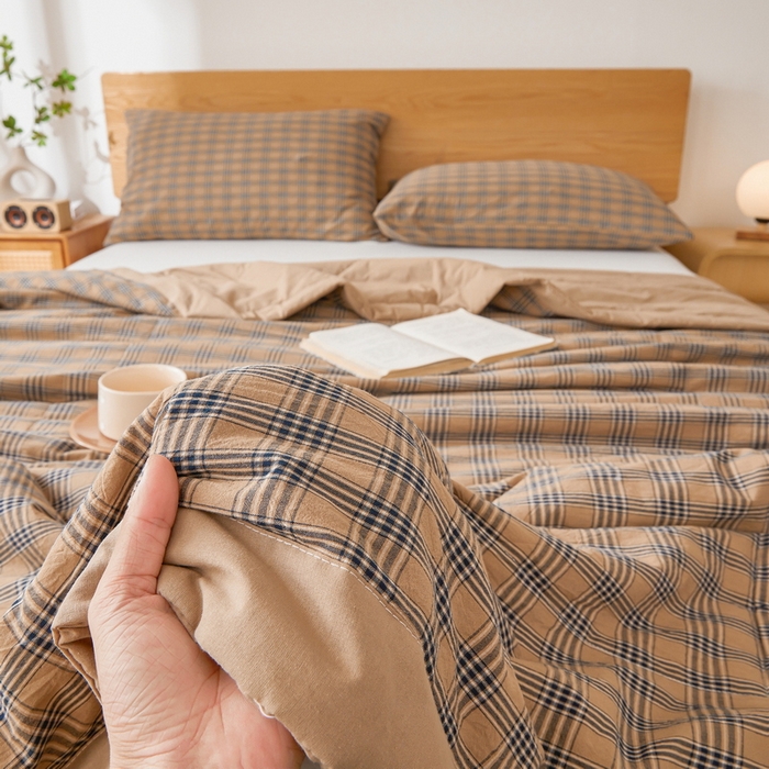 91家纺网 家纺一手货源 找家纺 猎鹿人家纺 2026新款A类水洗棉新疆棉花夏被 被子被芯 焦糖