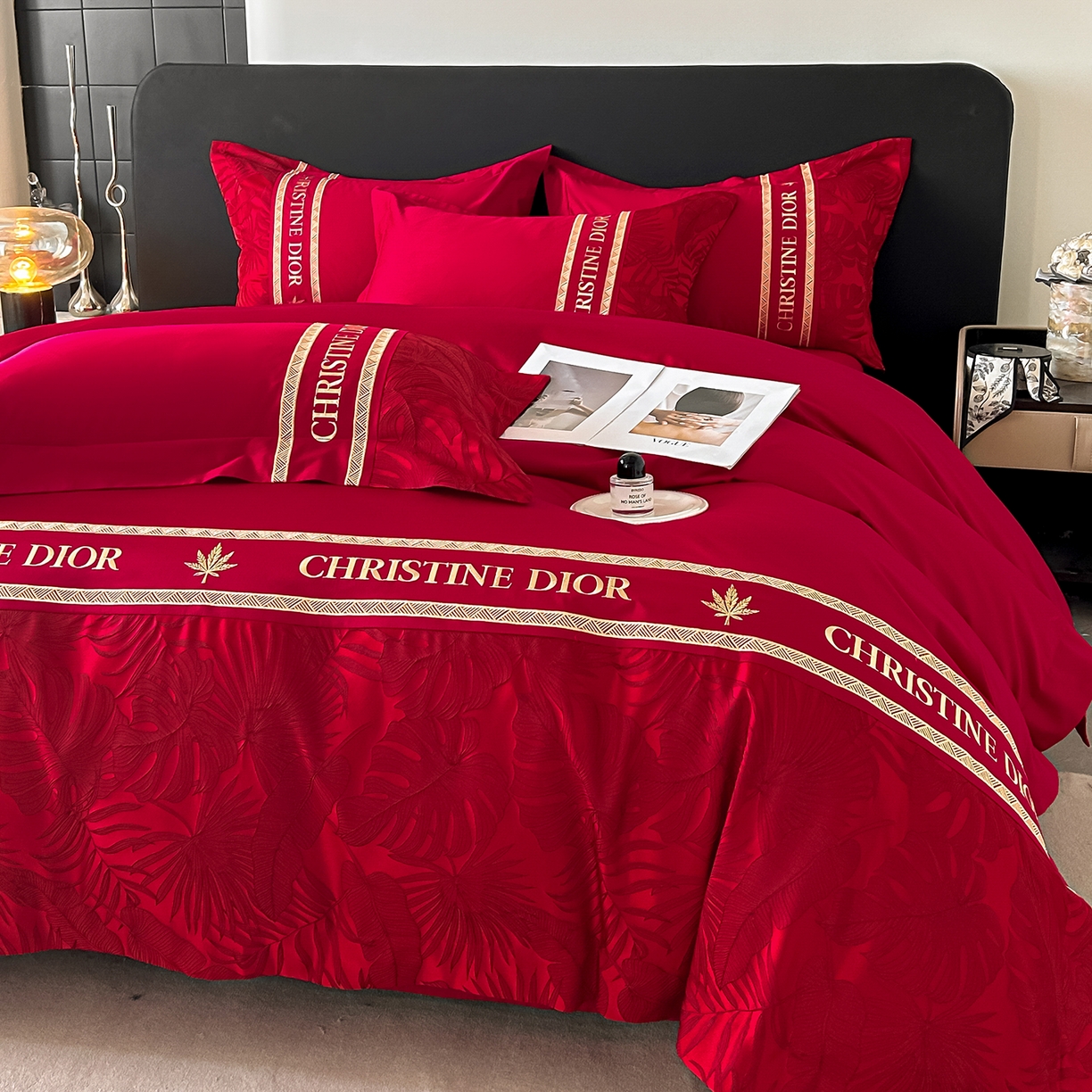 91家纺网 家纺一手货源 找家纺 置顶家纺 2026新款羽枫亲肤提花刺绣四件套 羽枫-大红