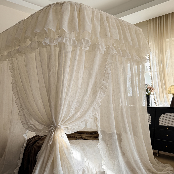 91家纺网 家纺一手货源 找家纺 都市缘蚊帐 2026年新款3303禾风里棉麻轨道宫廷蚊帐1.5m 1.8m 3303禾风里-场景一