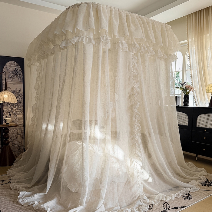 91家纺网 家纺一手货源 找家纺 都市缘蚊帐 2026年新款3303禾风里棉麻轨道宫廷蚊帐1.5m 1.8m 3303禾风里-场景一