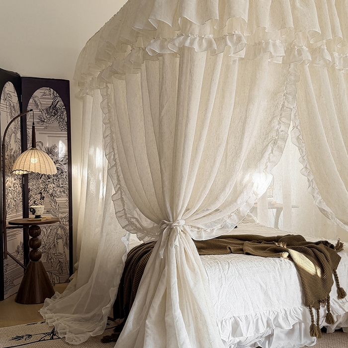 91家纺网 家纺一手货源 找家纺 都市缘蚊帐 2026年新款3303禾风里棉麻轨道宫廷蚊帐1.5m 1.8m 3303禾风里-场景一