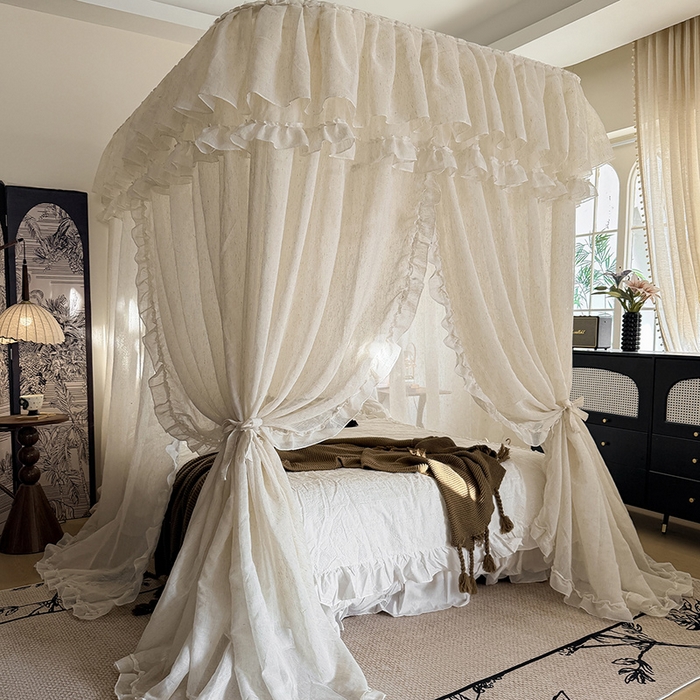 都市缘蚊帐 2026年新款3303禾风里棉麻轨道宫廷蚊帐1.5m 1.8m 3303禾风里-场景一