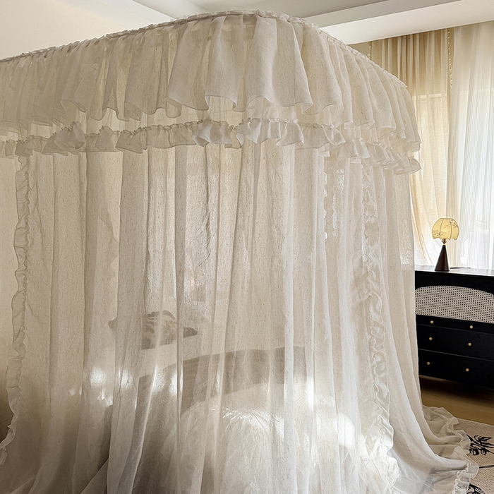 91家纺网 家纺一手货源 找家纺 都市缘蚊帐 2026年新款3303禾风里棉麻轨道宫廷蚊帐1.5m 1.8m 3303禾风里-场景一