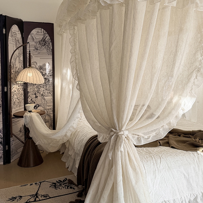 91家纺网 家纺一手货源 找家纺 都市缘蚊帐 2026年新款3303禾风里棉麻轨道宫廷蚊帐1.5m 1.8m 3303禾风里-场景一