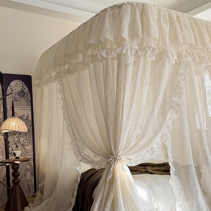 91家纺网 家纺一手货源 找家纺 都市缘蚊帐 2026年新款3303禾风里棉麻轨道宫廷蚊帐1.5m 1.8m 3303禾风里-场景一