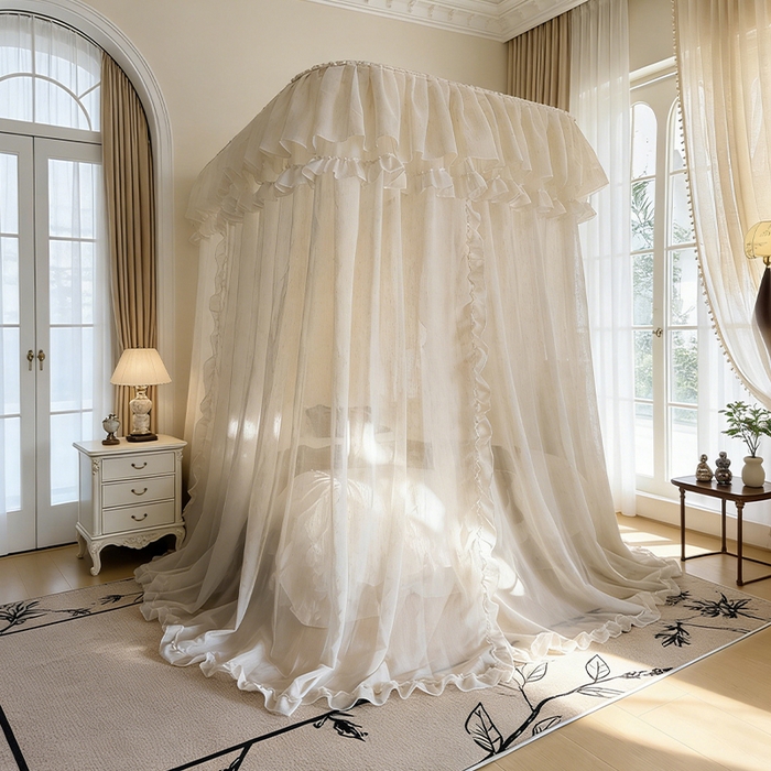 91家纺网 家纺一手货源 找家纺 都市缘蚊帐 2026年新款3303禾风里棉麻轨道宫廷蚊帐1.5m 1.8m 3303禾风里-场景二