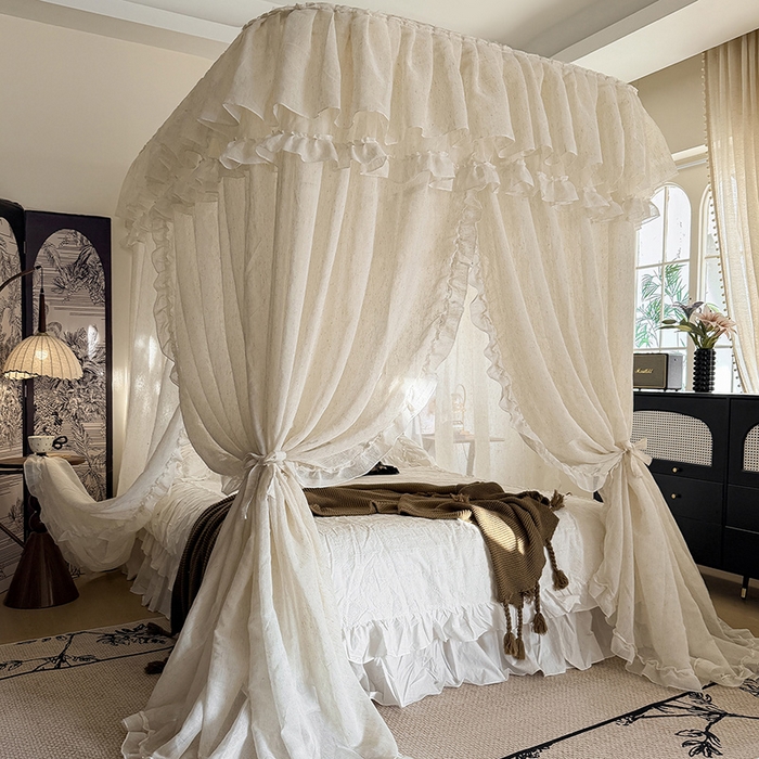 91家纺网 家纺一手货源 找家纺 都市缘蚊帐 2026年新款3303禾风里棉麻轨道宫廷蚊帐1.5m 1.8m 3303禾风里-场景一