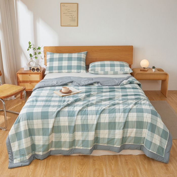 91家纺网 家纺一手货源 找家纺 猎鹿人家纺 2026新款A类水洗棉新疆棉花夏被 被子被芯 绿大格