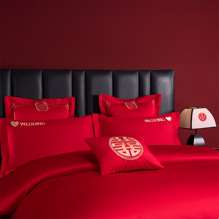 91家纺网 家纺一手货源 找家纺 （总）博之洋婚庆 2026新款新中式亲肤棉婚庆大红刺绣系列四件套