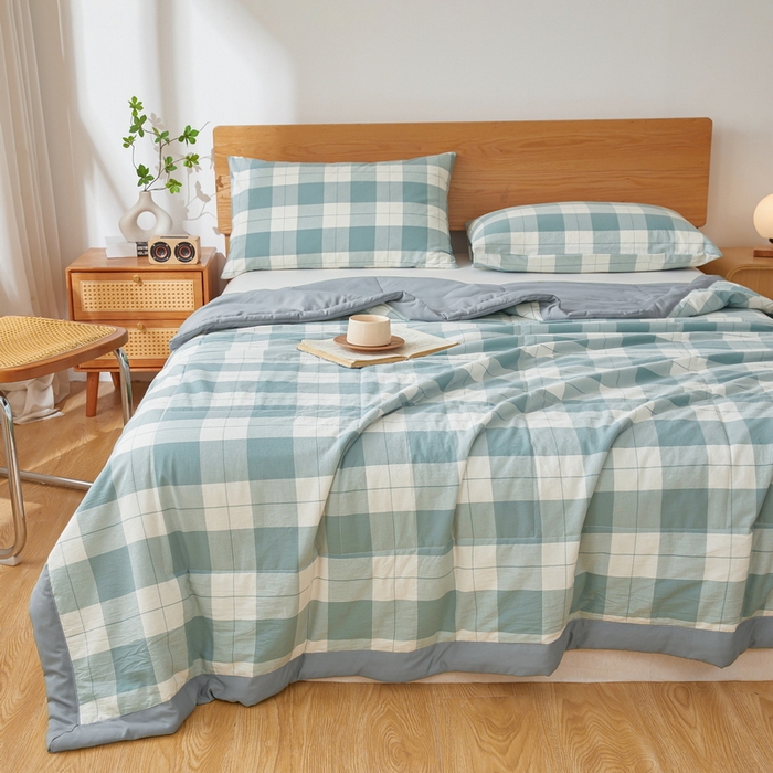 91家纺网 家纺一手货源 找家纺 猎鹿人家纺 2026新款A类水洗棉新疆棉花夏被 被子被芯 绿大格