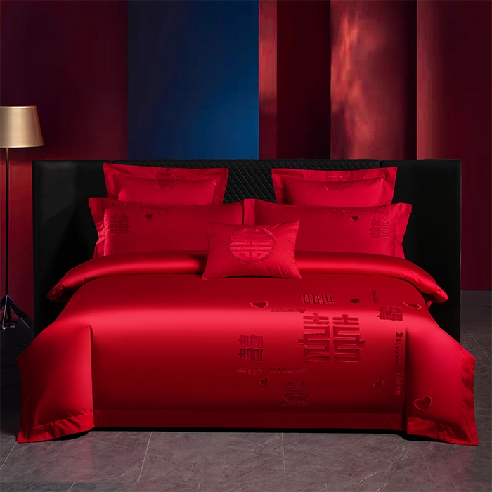 91家纺网 家纺一手货源 找家纺 （总）博之洋婚庆 2026新款新中式亲肤棉婚庆大红刺绣系列四件套