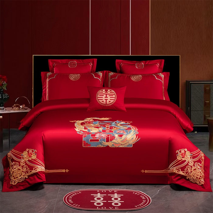 91家纺网 家纺一手货源 找家纺 （总）博之洋婚庆 2026新款新中式亲肤棉婚庆大红刺绣系列四件套