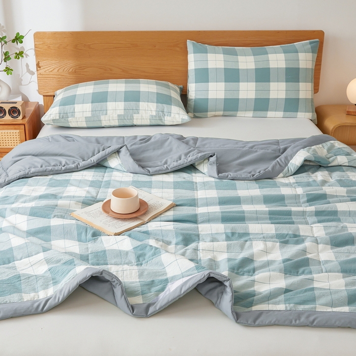 91家纺网 家纺一手货源 找家纺 猎鹿人家纺 2026新款A类水洗棉新疆棉花夏被 被子被芯 绿大格