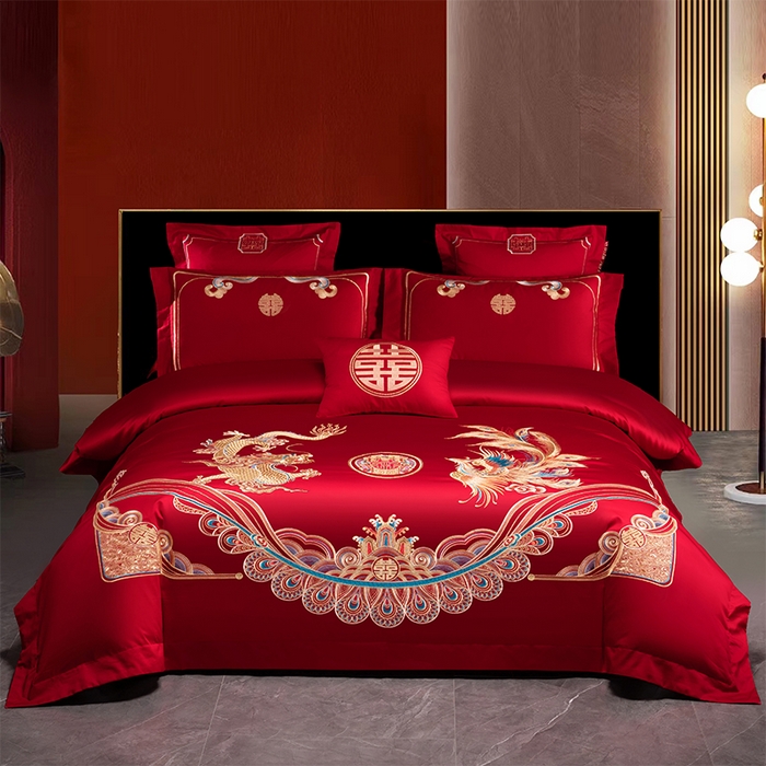 91家纺网 家纺一手货源 找家纺 （总）博之洋婚庆 2026新款新中式亲肤棉婚庆大红刺绣系列四件套