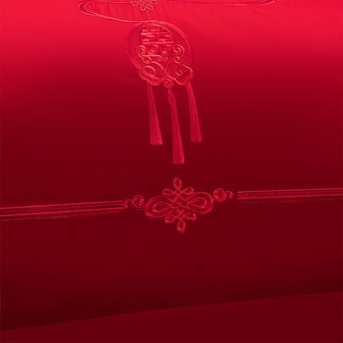 91家纺网 家纺一手货源 找家纺 博之洋婚庆 2026新款新中式亲肤棉婚庆大红刺绣系列四件套 爱的诺言-红
