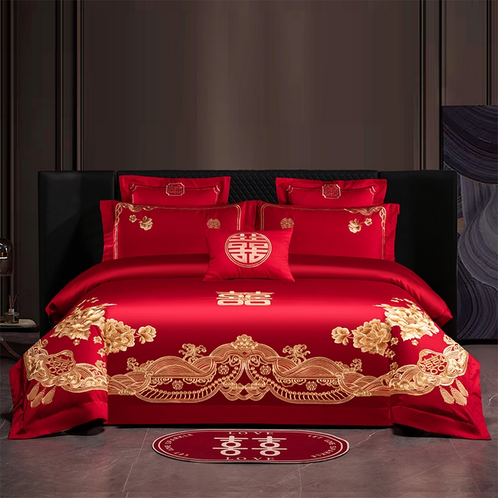 91家纺网 家纺一手货源 找家纺 （总）博之洋婚庆 2026新款新中式亲肤棉婚庆大红刺绣系列四件套