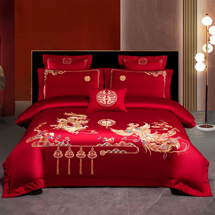 91家纺网 家纺一手货源 找家纺 （总）博之洋婚庆 2026新款新中式亲肤棉婚庆大红刺绣系列四件套