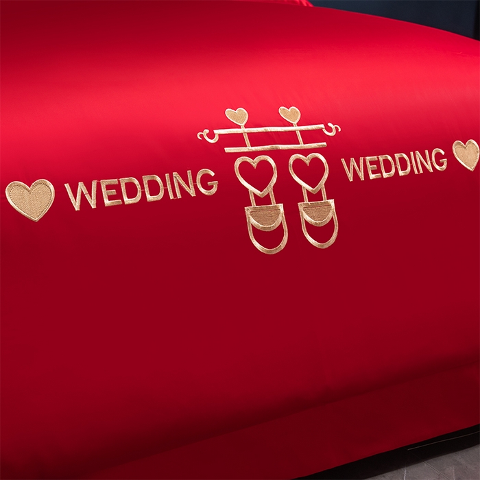 91家纺网 家纺一手货源 找家纺 博之洋婚庆 2026新款新中式亲肤棉婚庆大红刺绣系列四件套 喜爱