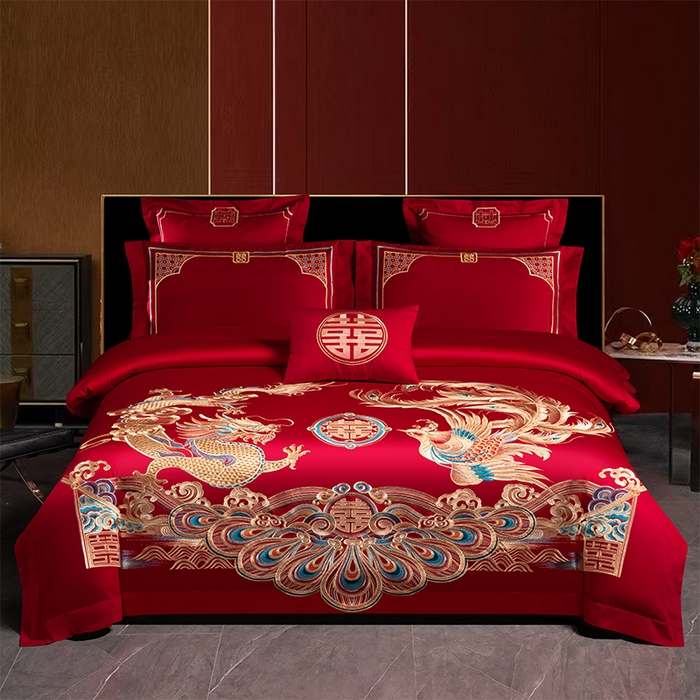 91家纺网 家纺一手货源 找家纺 （总）博之洋婚庆 2026新款新中式亲肤棉婚庆大红刺绣系列四件套