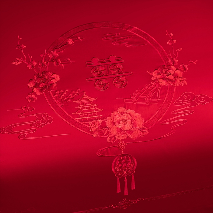 91家纺网 家纺一手货源 找家纺 博之洋婚庆 2026新款新中式亲肤棉婚庆大红刺绣系列四件套 爱的诺言-红