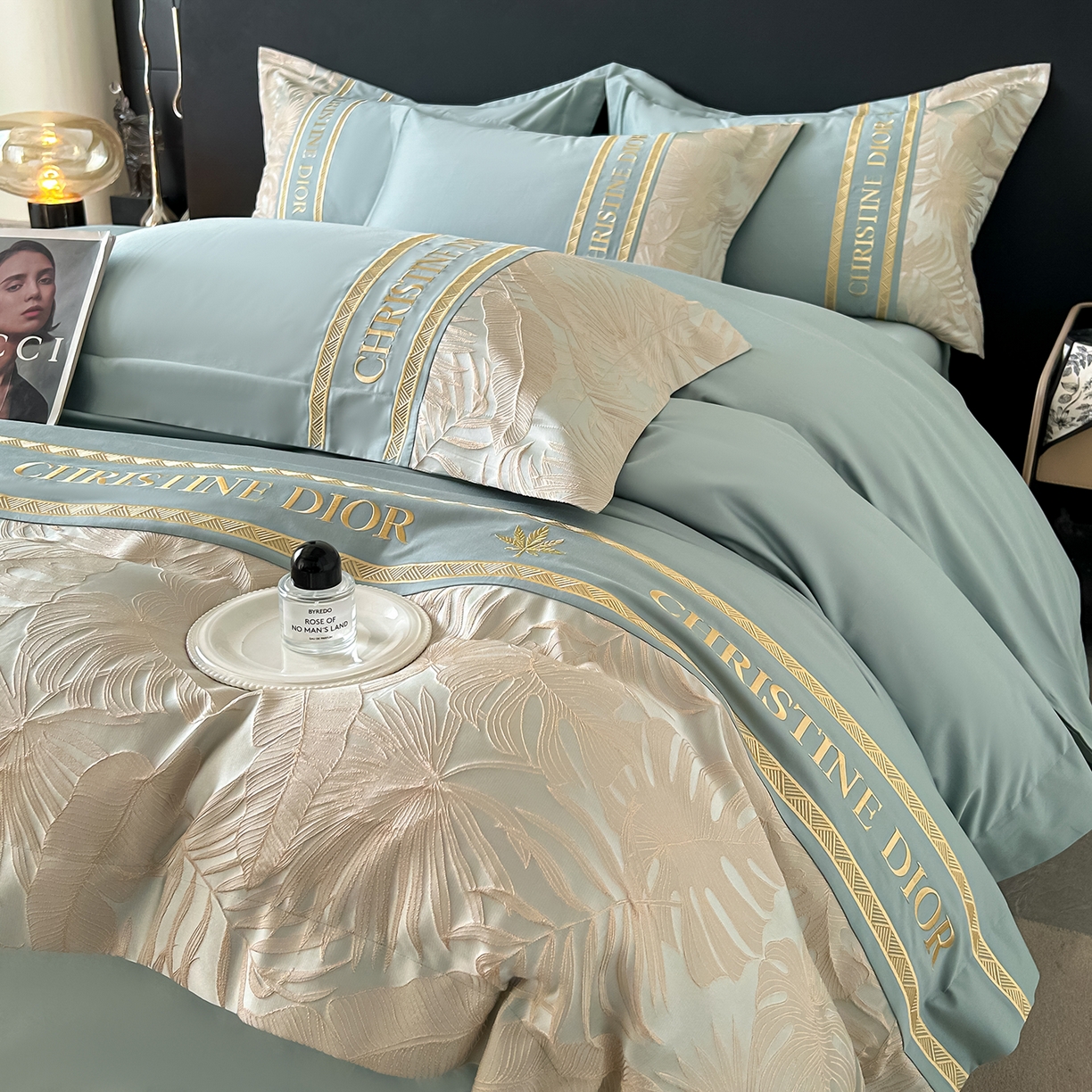 91家纺网 家纺一手货源 找家纺 置顶家纺 2026新款羽枫亲肤提花刺绣四件套 羽枫-繁星蓝