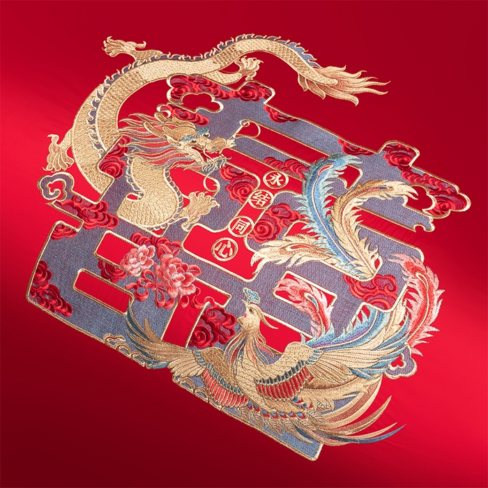 91家纺网 家纺一手货源 找家纺 博之洋婚庆 2026新款新中式亲肤棉婚庆大红刺绣系列四件套 龙凤送喜