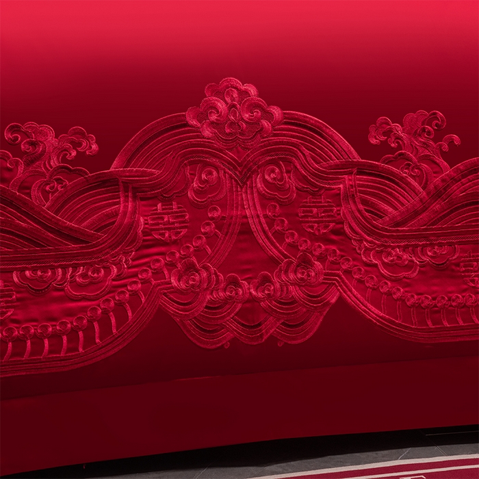 91家纺网 家纺一手货源 找家纺 博之洋婚庆 2026新款新中式亲肤棉婚庆大红刺绣系列四件套 甜蜜爱恋-红