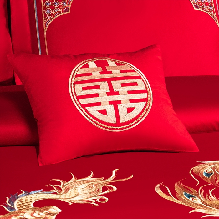 91家纺网 家纺一手货源 找家纺 博之洋婚庆 2026新款新中式亲肤棉婚庆大红刺绣系列四件套 盛世华章-金