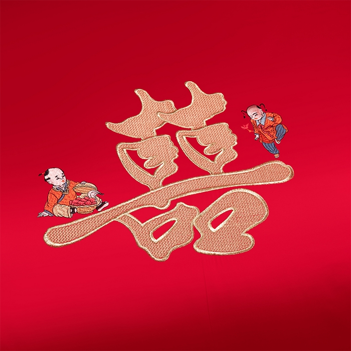 91家纺网 家纺一手货源 找家纺 博之洋婚庆 2026新款新中式亲肤棉婚庆大红刺绣系列四件套 子孙满堂