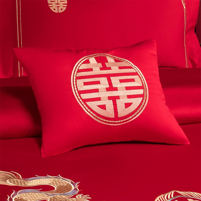 91家纺网 家纺一手货源 找家纺 博之洋婚庆 2026新款新中式亲肤棉婚庆大红刺绣系列四件套 今生约定