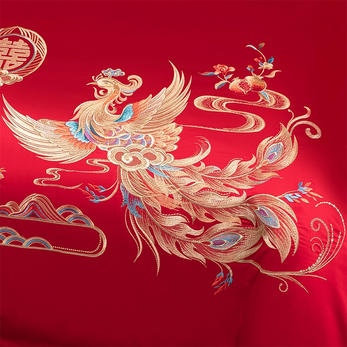 91家纺网 家纺一手货源 找家纺 博之洋婚庆 2026新款新中式亲肤棉婚庆大红刺绣系列四件套 今生约定