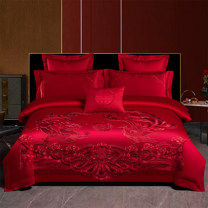 博之洋婚庆 2026新款新中式亲肤棉婚庆大红刺绣系列四件套 盛世华章-红