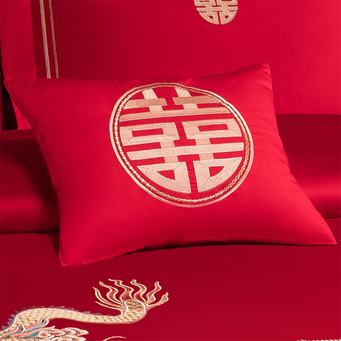 91家纺网 家纺一手货源 找家纺 博之洋婚庆 2026新款新中式亲肤棉婚庆大红刺绣系列四件套 龙凤九霄