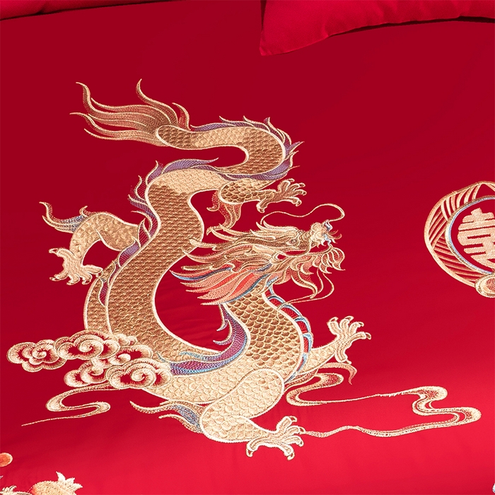 91家纺网 家纺一手货源 找家纺 博之洋婚庆 2026新款新中式亲肤棉婚庆大红刺绣系列四件套 今生约定