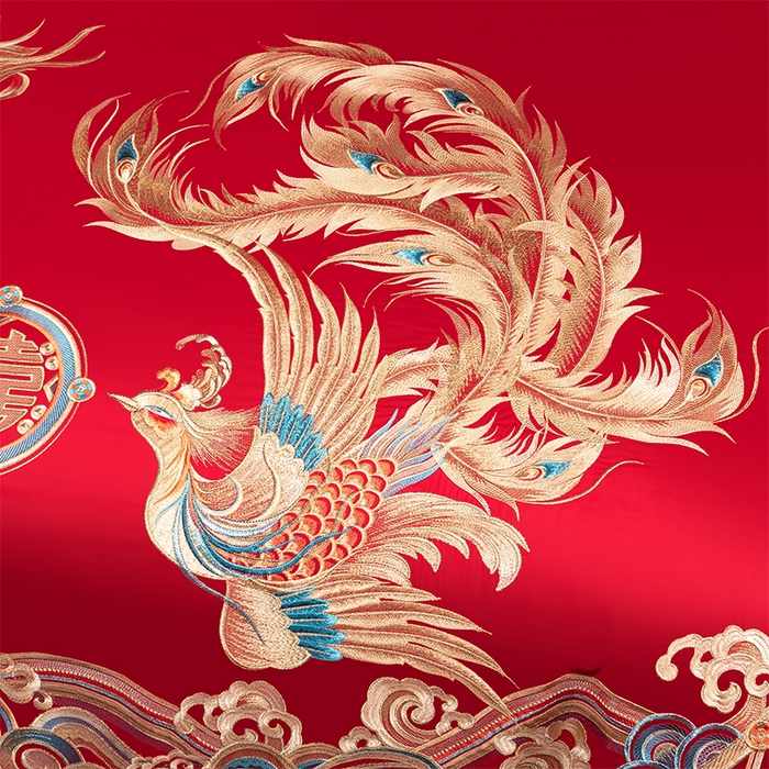 91家纺网 家纺一手货源 找家纺 博之洋婚庆 2026新款新中式亲肤棉婚庆大红刺绣系列四件套 盛世华章-金