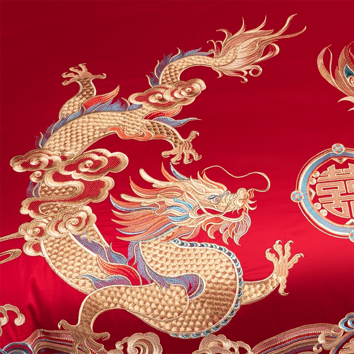 91家纺网 家纺一手货源 找家纺 博之洋婚庆 2026新款新中式亲肤棉婚庆大红刺绣系列四件套 盛世华章-金