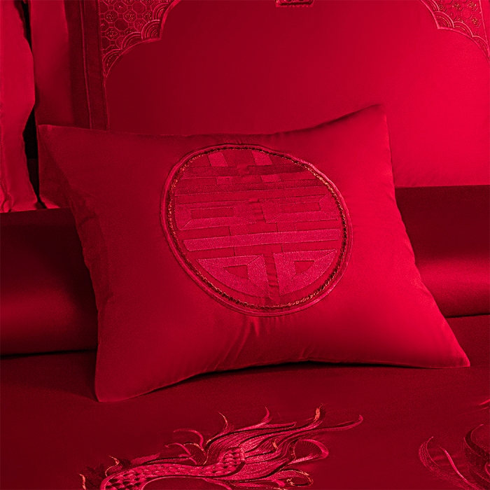 91家纺网 家纺一手货源 找家纺 博之洋婚庆 2026新款新中式亲肤棉婚庆大红刺绣系列四件套 盛世华章-红