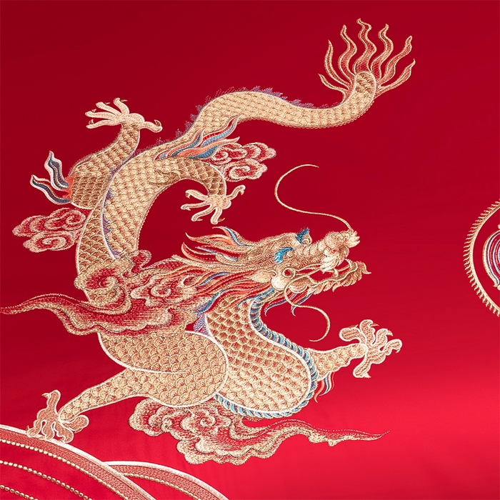 91家纺网 家纺一手货源 找家纺 博之洋婚庆 2026新款新中式亲肤棉婚庆大红刺绣系列四件套 龙凤九霄