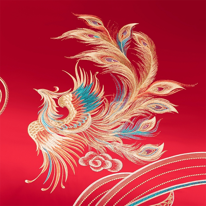 91家纺网 家纺一手货源 找家纺 博之洋婚庆 2026新款新中式亲肤棉婚庆大红刺绣系列四件套 龙凤九霄