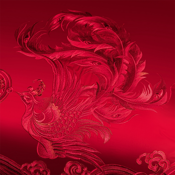 91家纺网 家纺一手货源 找家纺 博之洋婚庆 2026新款新中式亲肤棉婚庆大红刺绣系列四件套 盛世华章-红