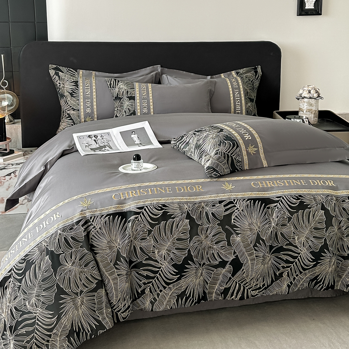 91家纺网 家纺一手货源 找家纺 置顶家纺 2026新款羽枫亲肤提花刺绣四件套 羽枫-高级灰