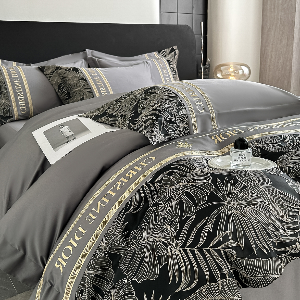 91家纺网 家纺一手货源 找家纺 置顶家纺 2026新款羽枫亲肤提花刺绣四件套 羽枫-高级灰