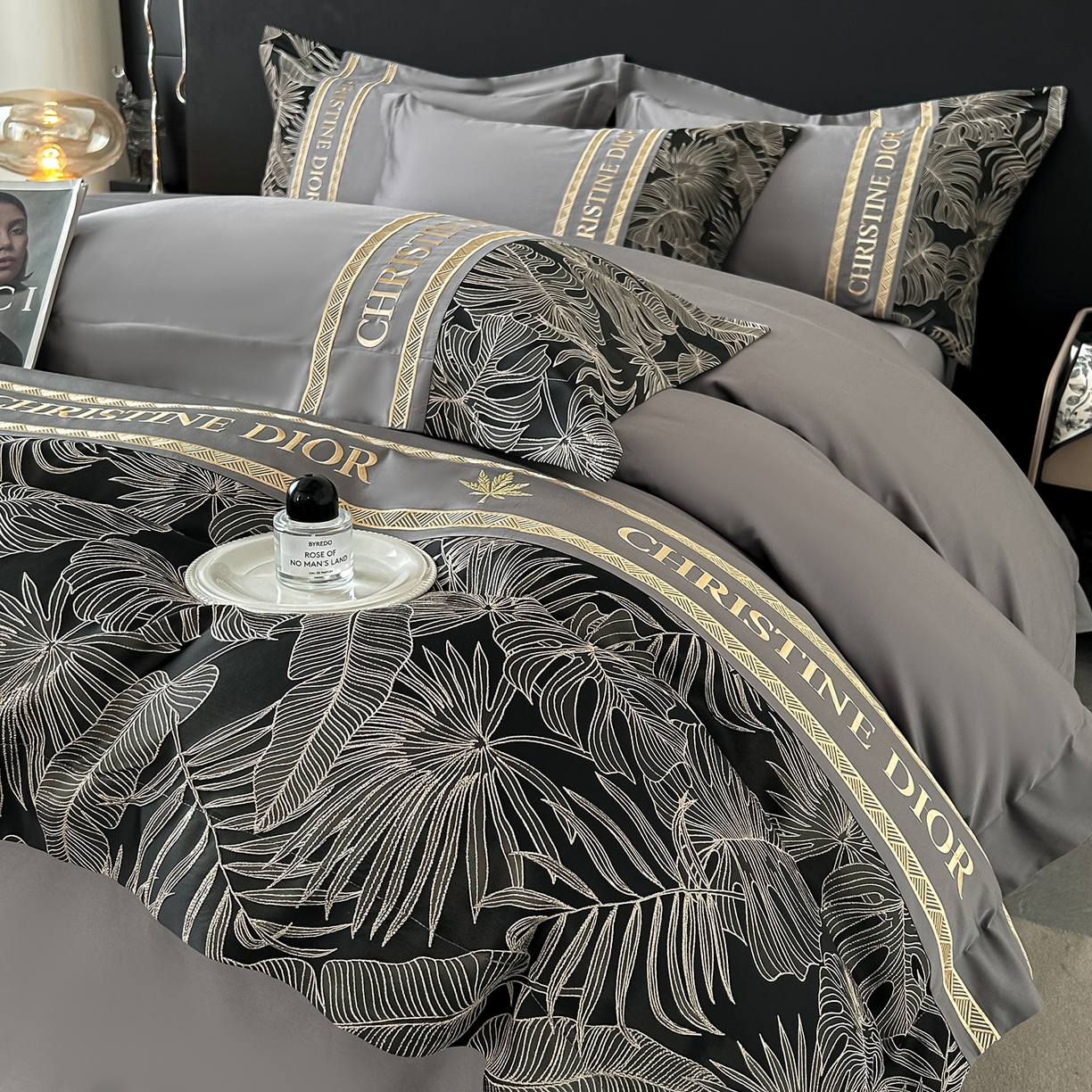 91家纺网 家纺一手货源 找家纺 置顶家纺 2026新款羽枫亲肤提花刺绣四件套 羽枫-高级灰