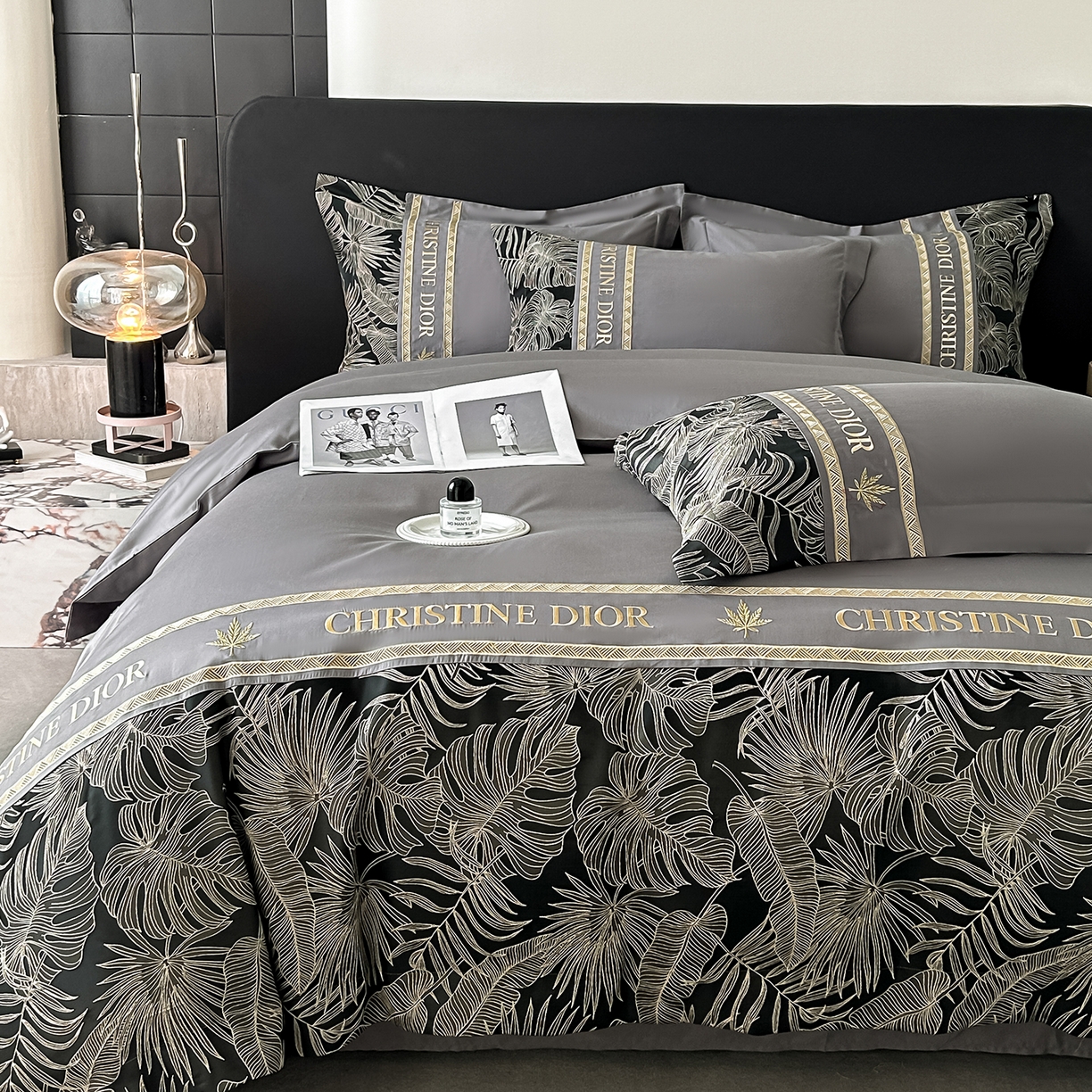 91家纺网 家纺一手货源 找家纺 置顶家纺 2026新款羽枫亲肤提花刺绣四件套 羽枫-高级灰