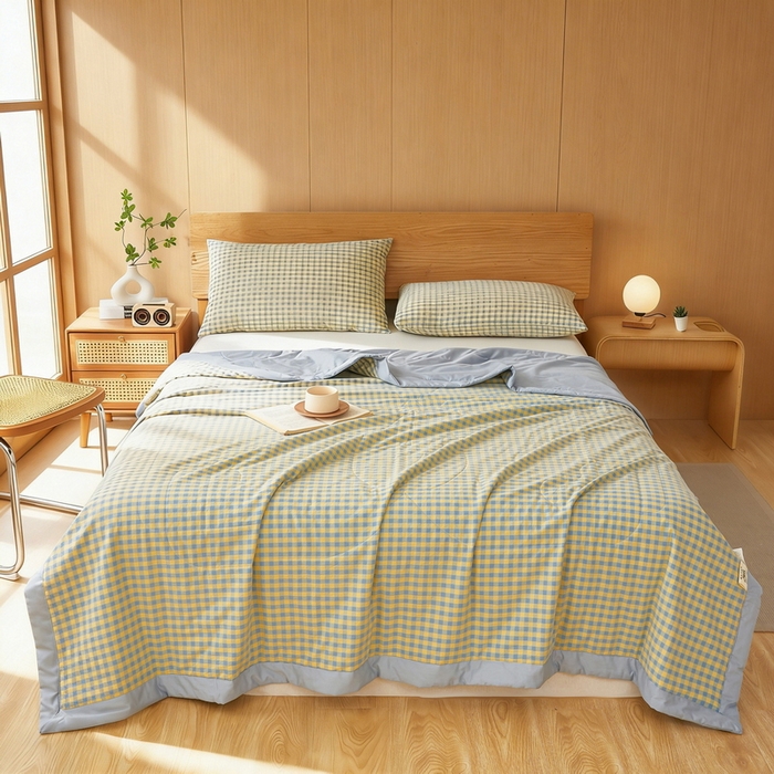 91家纺网 家纺一手货源 找家纺 猎鹿人家纺 2026新款A类水洗棉新疆棉花夏被 被子被芯 清新绿