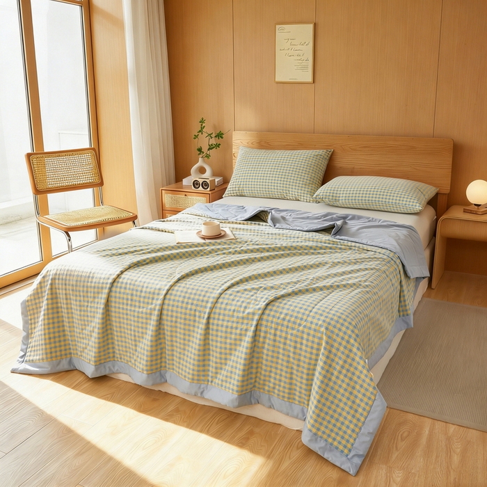 91家纺网 家纺一手货源 找家纺 猎鹿人家纺 2026新款A类水洗棉新疆棉花夏被 被子被芯 清新绿