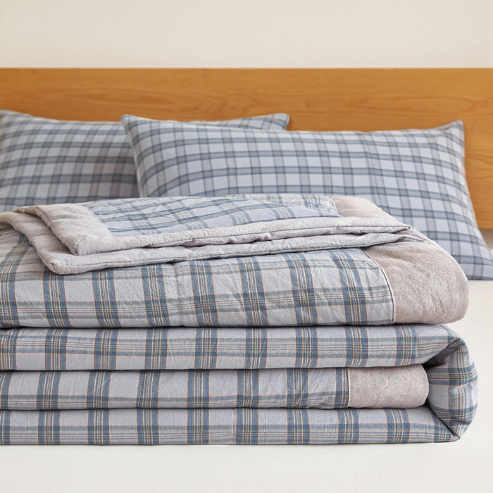 91家纺网 家纺一手货源 找家纺 猎鹿人家纺 2026新款A类水洗棉新疆棉花夏被 被子被芯 烟雨蓝