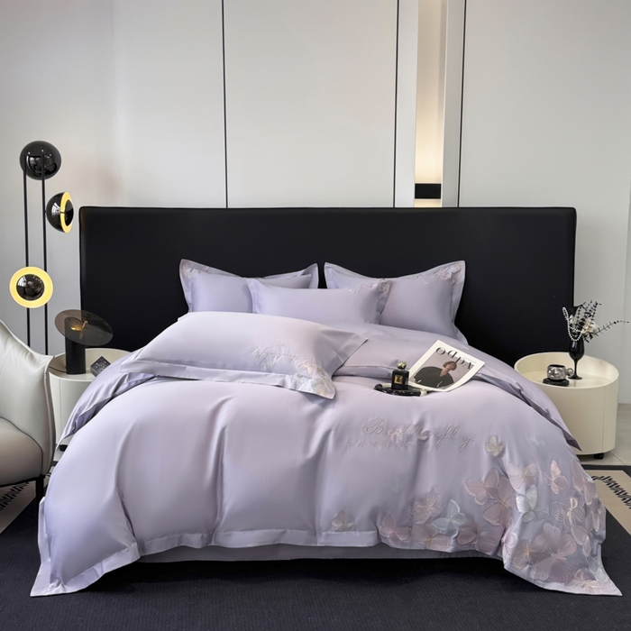 91家纺网 家纺一手货源 找家纺 （总）女子家纺 2026新款刺绣亲肤棉轻奢四件套 花蝶