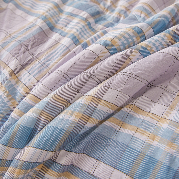 91家纺网 家纺一手货源 找家纺 西域种棉人 2026新款A类新疆棉花夏凉被加宽包边水洗棉无印格子印花吸湿透气棉花夏被空调被 格子蓝