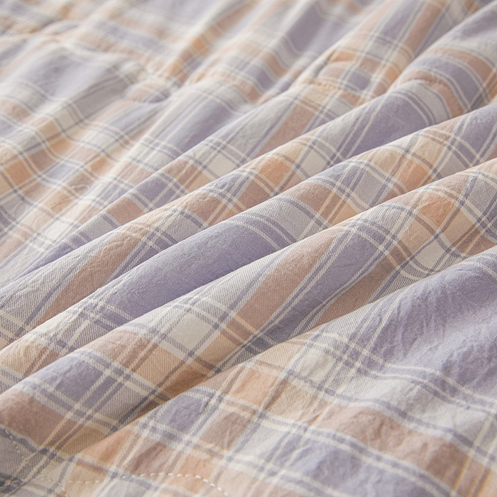 91家纺网 家纺一手货源 找家纺 西域种棉人 2026新款A类新疆棉花夏凉被加宽包边水洗棉无印格子印花吸湿透气棉花夏被空调被 格子紫